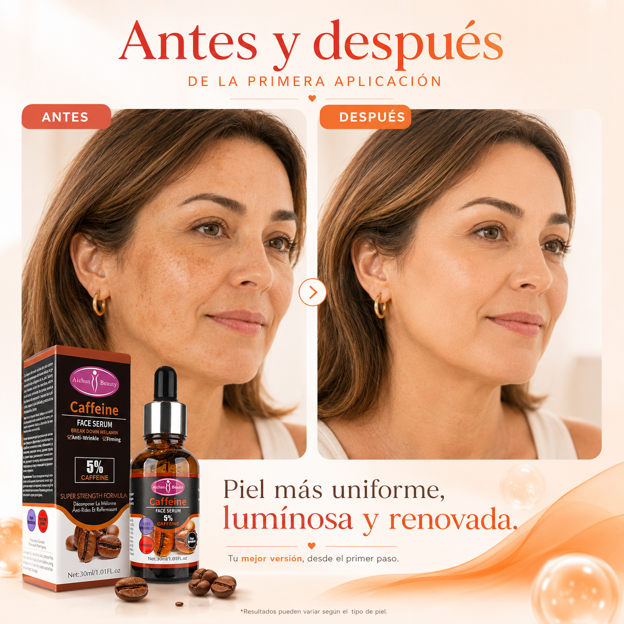 CaffeiGlow – Sérum Anti-Arrugas, Reafirmante y Reductor de Manchas