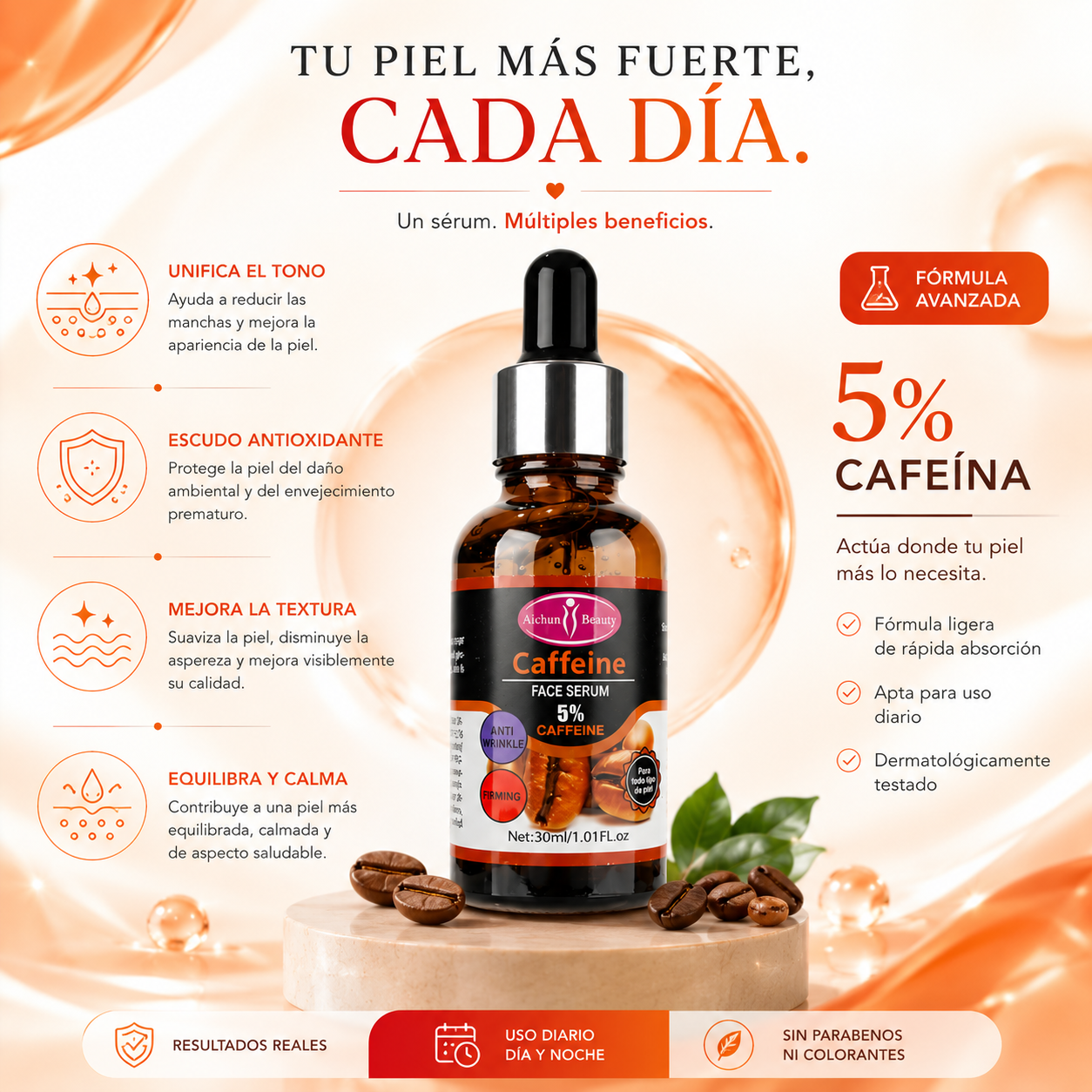 CaffeiGlow – Sérum Anti-Arrugas, Reafirmante y Reductor de Manchas